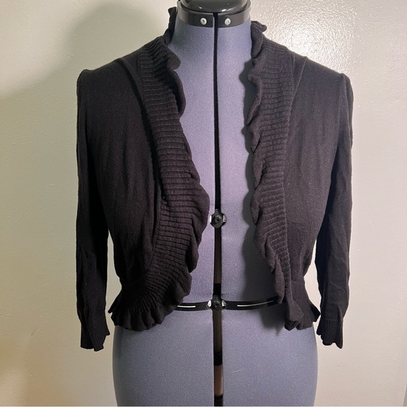 Worthington Open Front Bolero Cardigan Black Ruffle XL - Picture 2 of 9